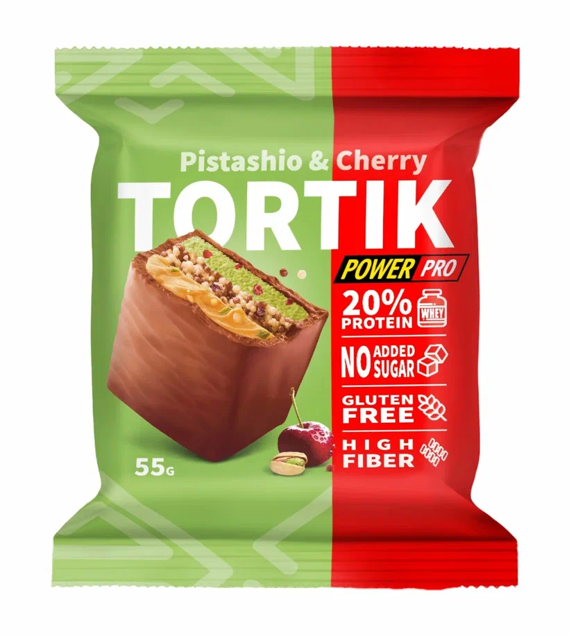 Протеиновое пирожное "TORTIK" с фисташкой и вишней, 55 г.