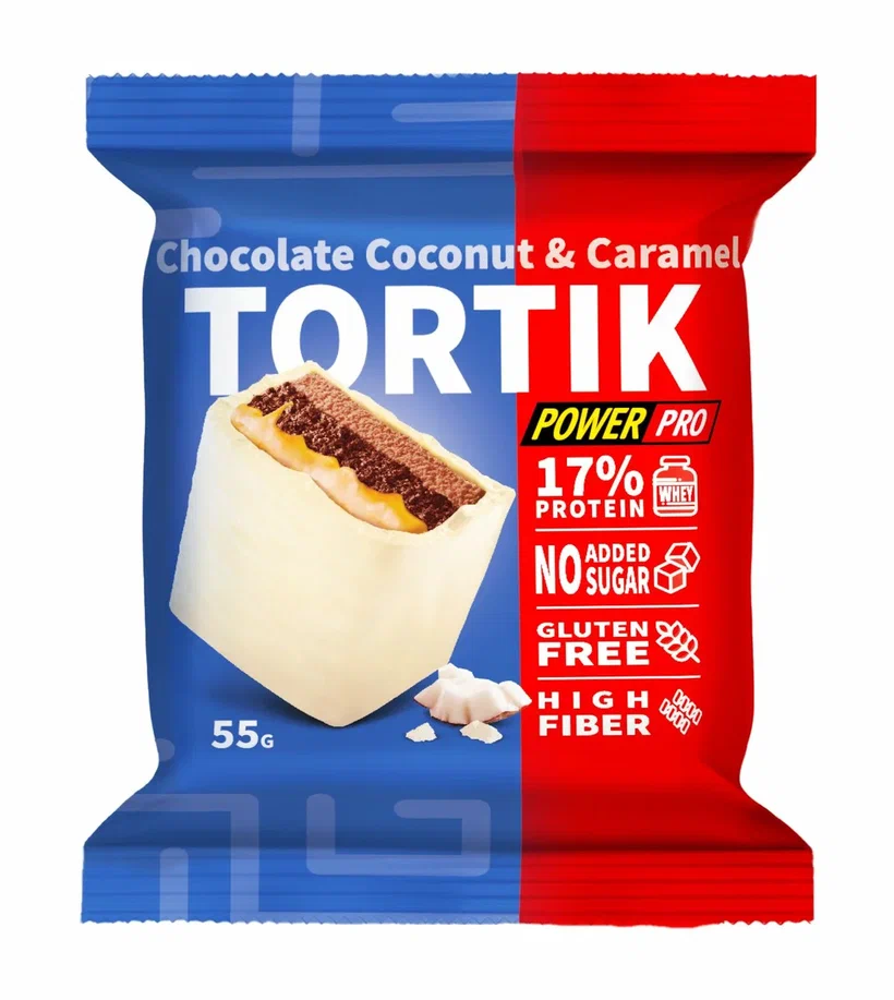 Протеиновое пирожное "TORTIK" шоколадный кокос и карамель, 55 г.